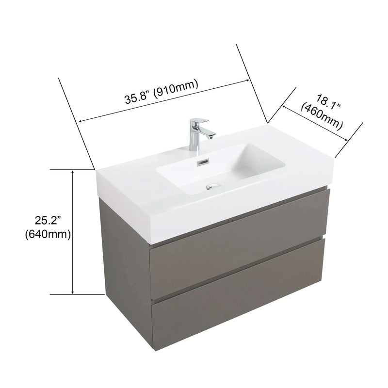 Bathroom Vanity Gray Wall Mounted With Sink & Large Storage Cabinet