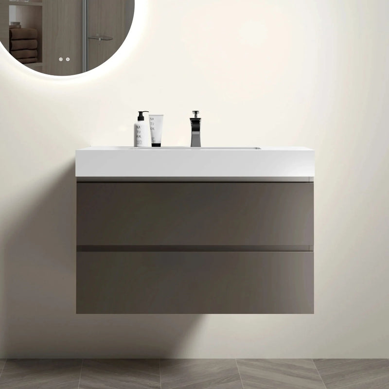 Bathroom Vanity Gray Wall Mounted With Sink & Large Storage Cabinet
