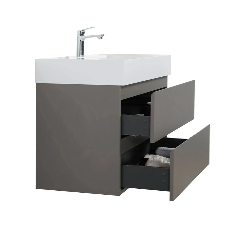 Bathroom Vanity Gray Wall Mounted With Sink & Large Storage Cabinet