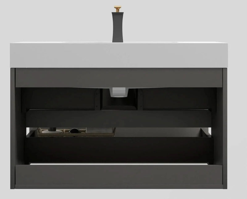 Bathroom Vanity Gray Wall Mounted With Sink & Large Storage Cabinet