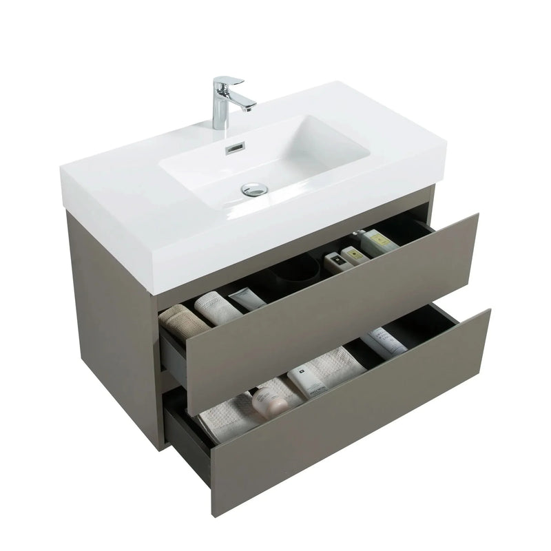 Bathroom Vanity Gray Wall Mounted With Sink & Large Storage Cabinet