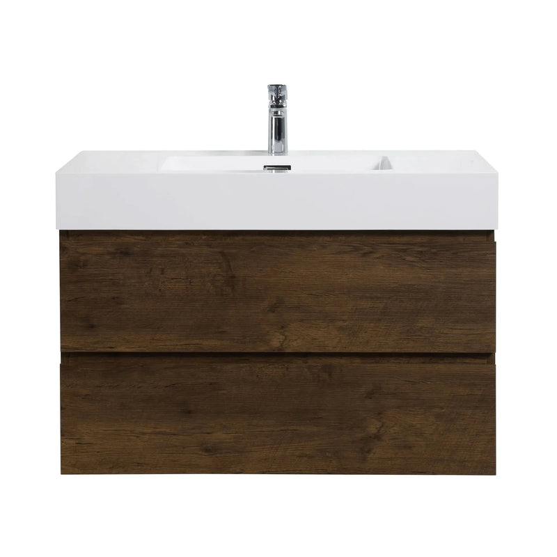 Bathroom Vanity Walnut Wood Wall Mounted Floating With Large Storage