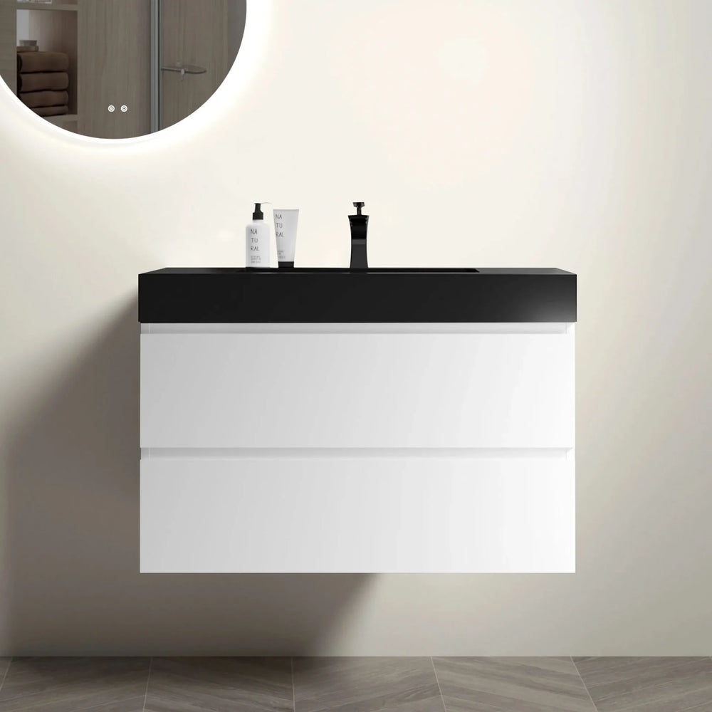 Bathroom Vanity Melamine White Finish Wall Mounted Storage Cabinet Media 1