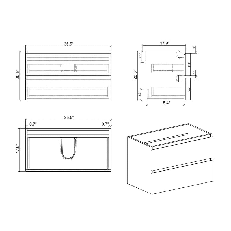 Bathroom Vanity White Wall Mount Floating Space-Saving Storage With Sink