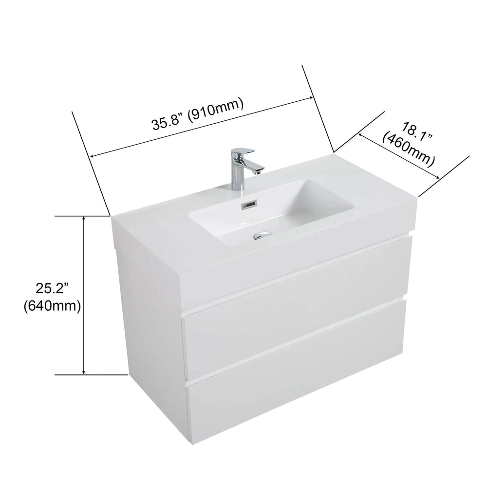 Bathroom Vanity White Wall Mount Floating Space-Saving Storage With Sink Media 4