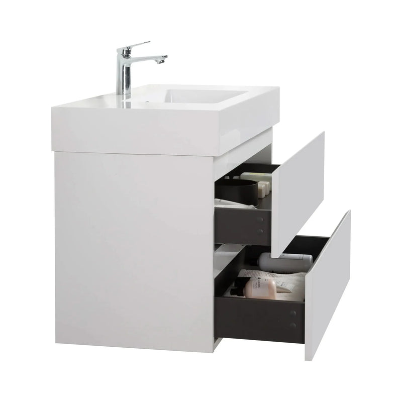 Bathroom Vanity White Wall Mount Floating Space-Saving Storage With Sink