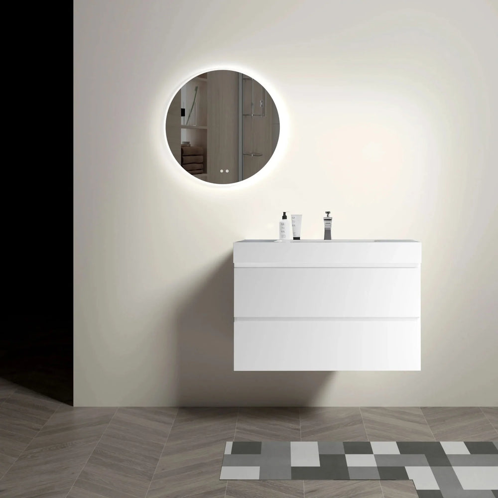 Bathroom Vanity White Wall Mount Floating Space-Saving Storage With Sink Media 2