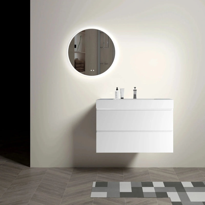 Bathroom Vanity White Wall Mount Floating Space-Saving Storage With Sink
