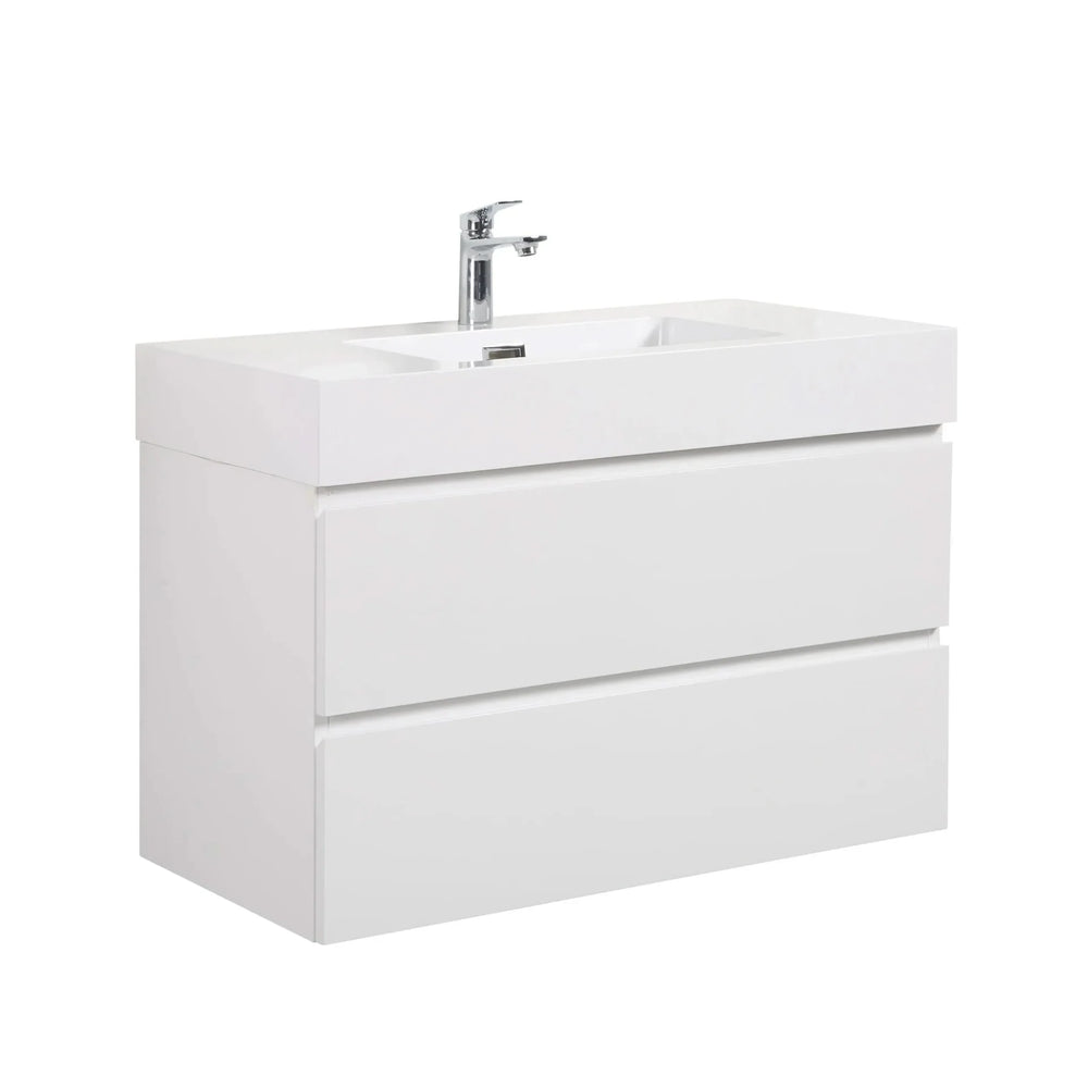 Bathroom Vanity White Wall Mount Floating Space-Saving Storage With Sink Media 5