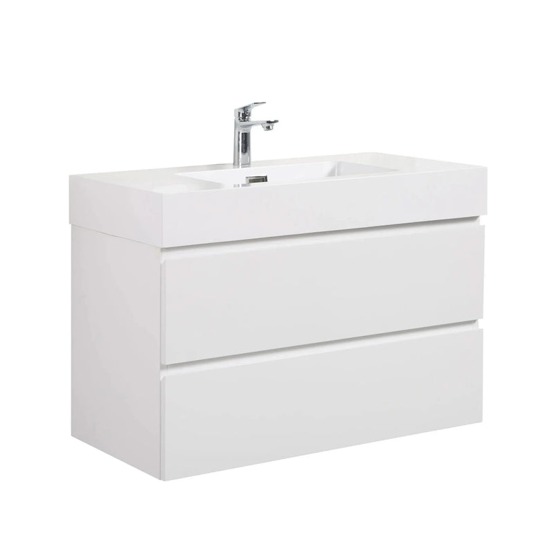 Bathroom Vanity White Wall Mount Floating Space-Saving Storage With Sink
