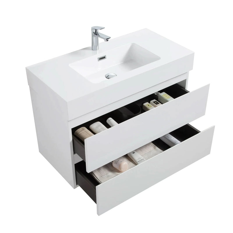 Bathroom Vanity White Wall Mount Floating Space-Saving Storage With Sink