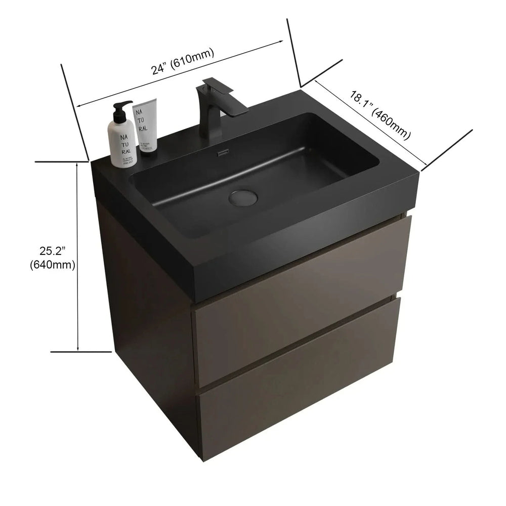 Wall Mounted Bathroom Vanity Melamine Gray Finish With Large Storage Media 2