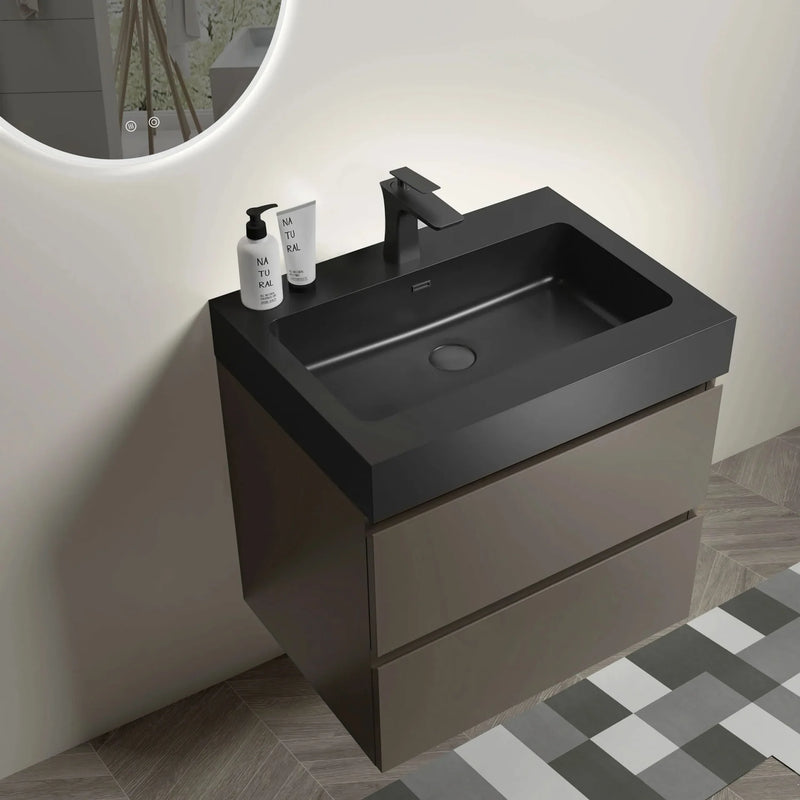 Wall Mounted Bathroom Vanity Melamine Gray Finish With Large Storage