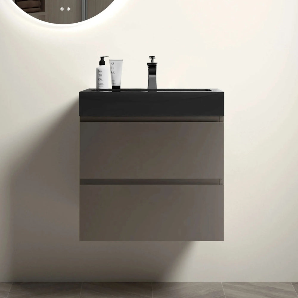 Wall Mounted Bathroom Vanity Melamine Gray Finish With Large Storage Media 3