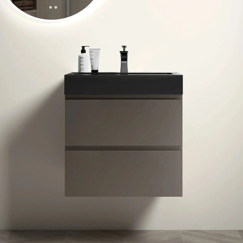 Wall Mounted Bathroom Vanity Melamine Gray Finish With Large Storage