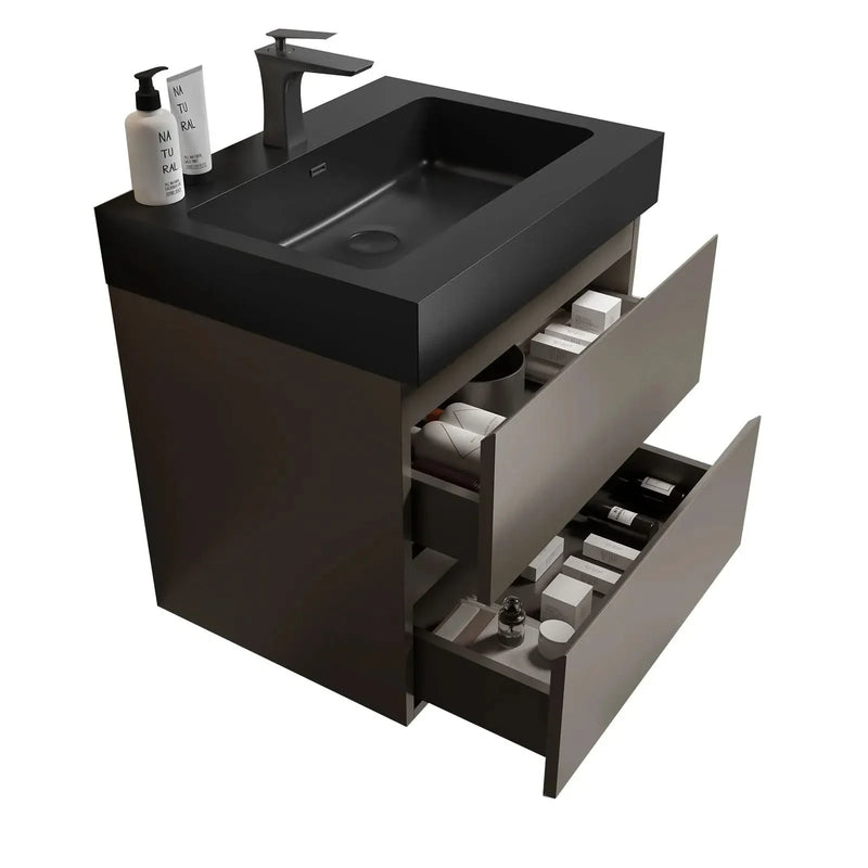 Wall Mounted Bathroom Vanity Melamine Gray Finish With Large Storage
