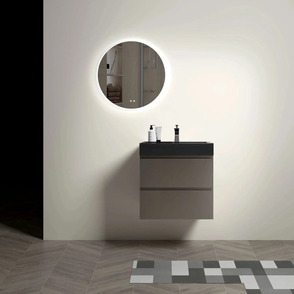 Wall Mounted Bathroom Vanity Melamine Gray Finish With Large Storage Media 4