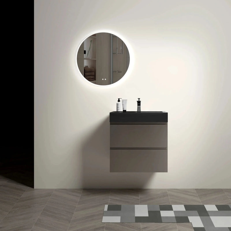 Wall Mounted Bathroom Vanity Melamine Gray Finish With Large Storage