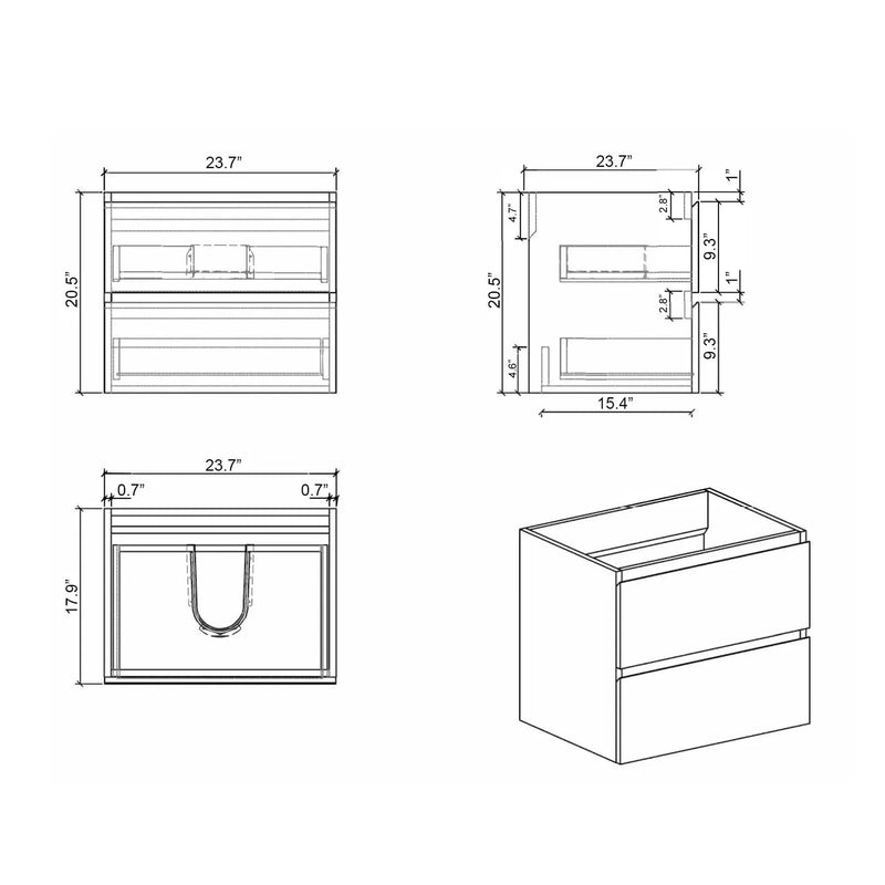 Wall Mounted Bathroom Vanity Melamine Gray Finish With Large Storage