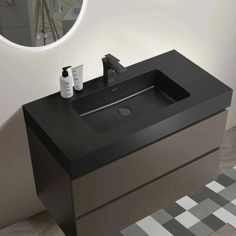 Bathroom Vanity Engineered Stone Basin & Large Storage Wall Mounted