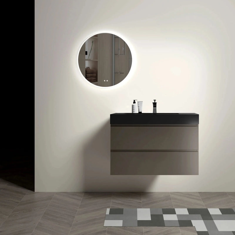 Bathroom Vanity Engineered Stone Basin & Large Storage Wall Mounted