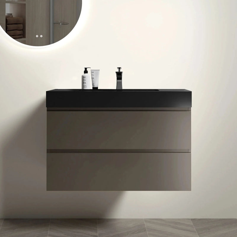 Bathroom Vanity Engineered Stone Basin & Large Storage Wall Mounted