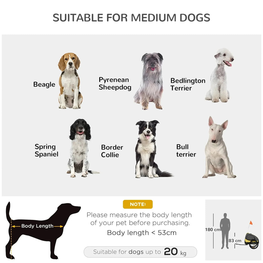 Dog Bike Trailer Steel Frame & Hitch Coupler For Medium Dogs Yellow Media 4