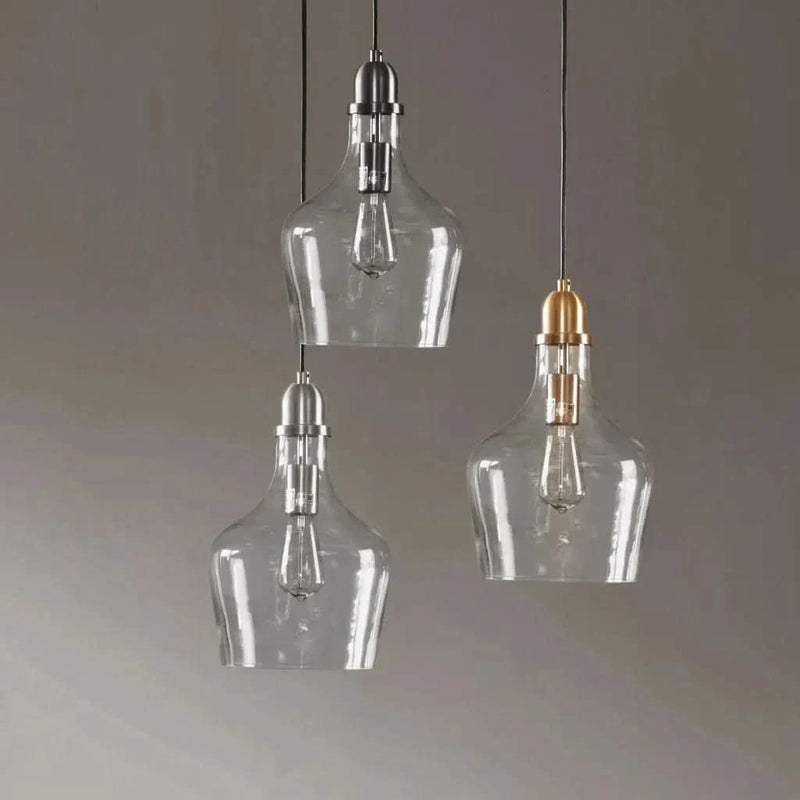 Glass Pendant Bronze Bell Shaped Task Lighting for Kitchen or Dining