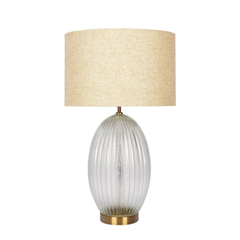Ribbed Glass Table Lamp Glass Base Clear Linen Shade Bedside Lamp