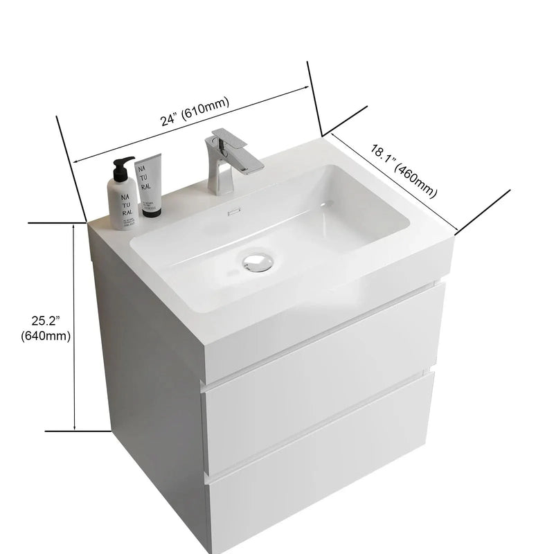 Solid Surface Basin 24 Inch Long Integrated White Modern Bathroom Sink