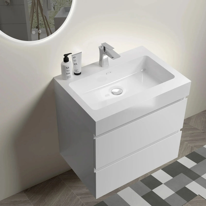 Solid Surface Basin 24 Inch Long Integrated White Modern Bathroom Sink
