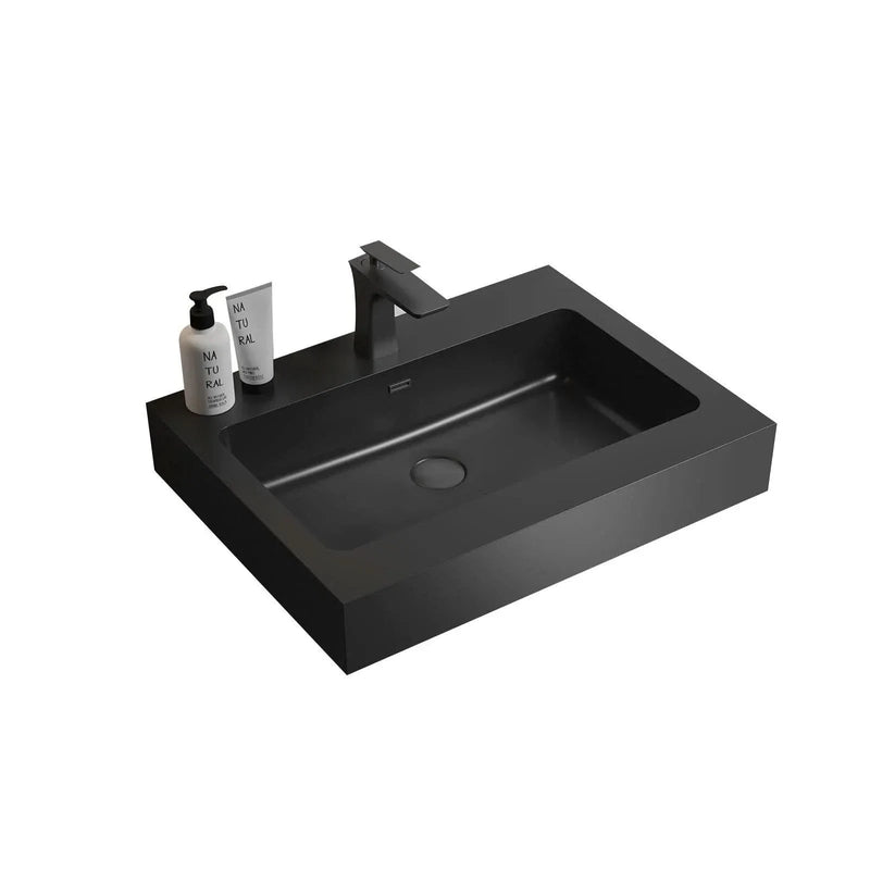 Quartz Basin Integrated Sink Matte Black No Drain & Faucet Modern