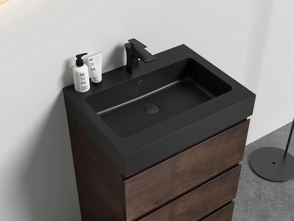 Quartz Basin Integrated Sink Matte Black No Drain & Faucet Modern Media 3