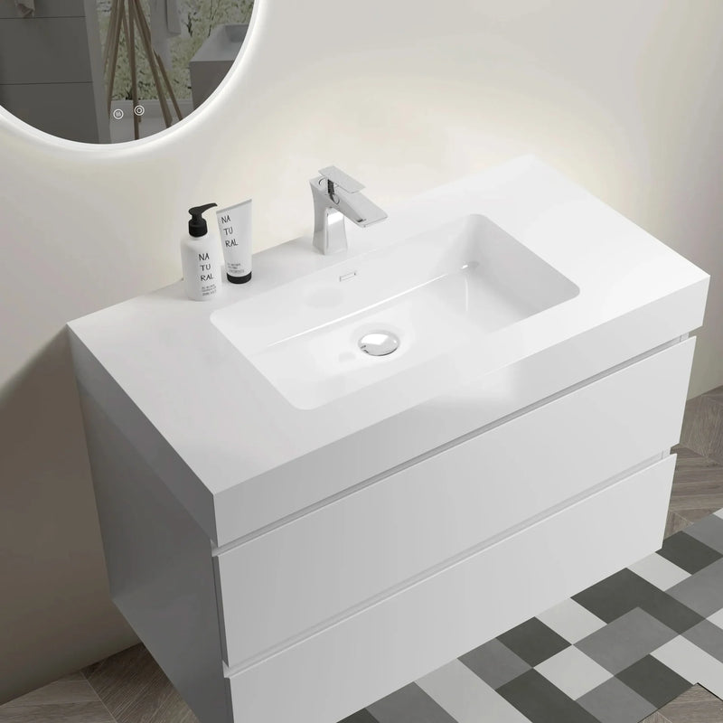 Solid Surface Basin Integrated White Vanity Top Without Drain And Faucet