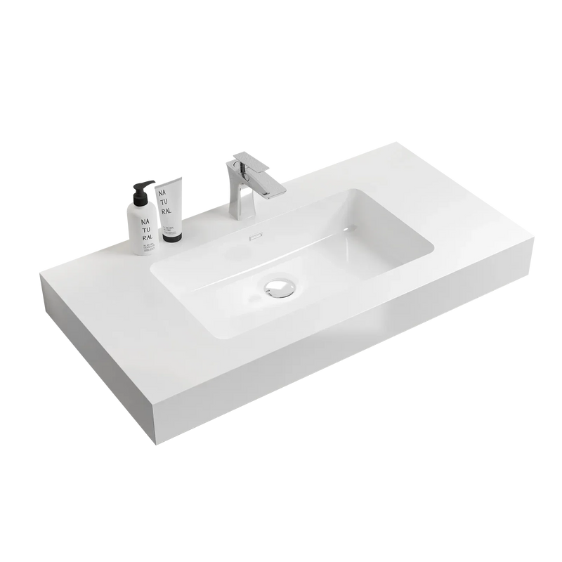 Solid Surface Basin Integrated White Vanity Top Without Drain And Faucet