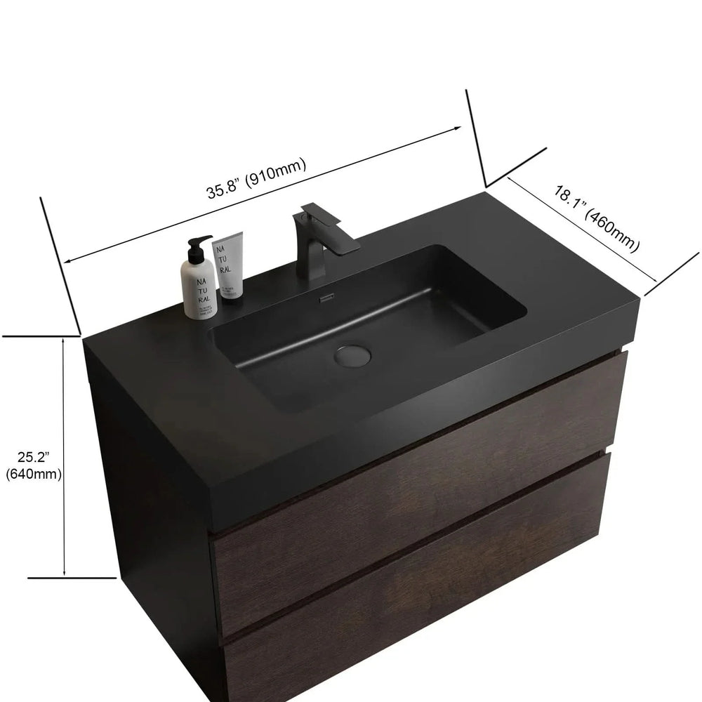 Quartz Bathroom Sink Integrated Basin Matte Black For Modern Bathrooms Media 3