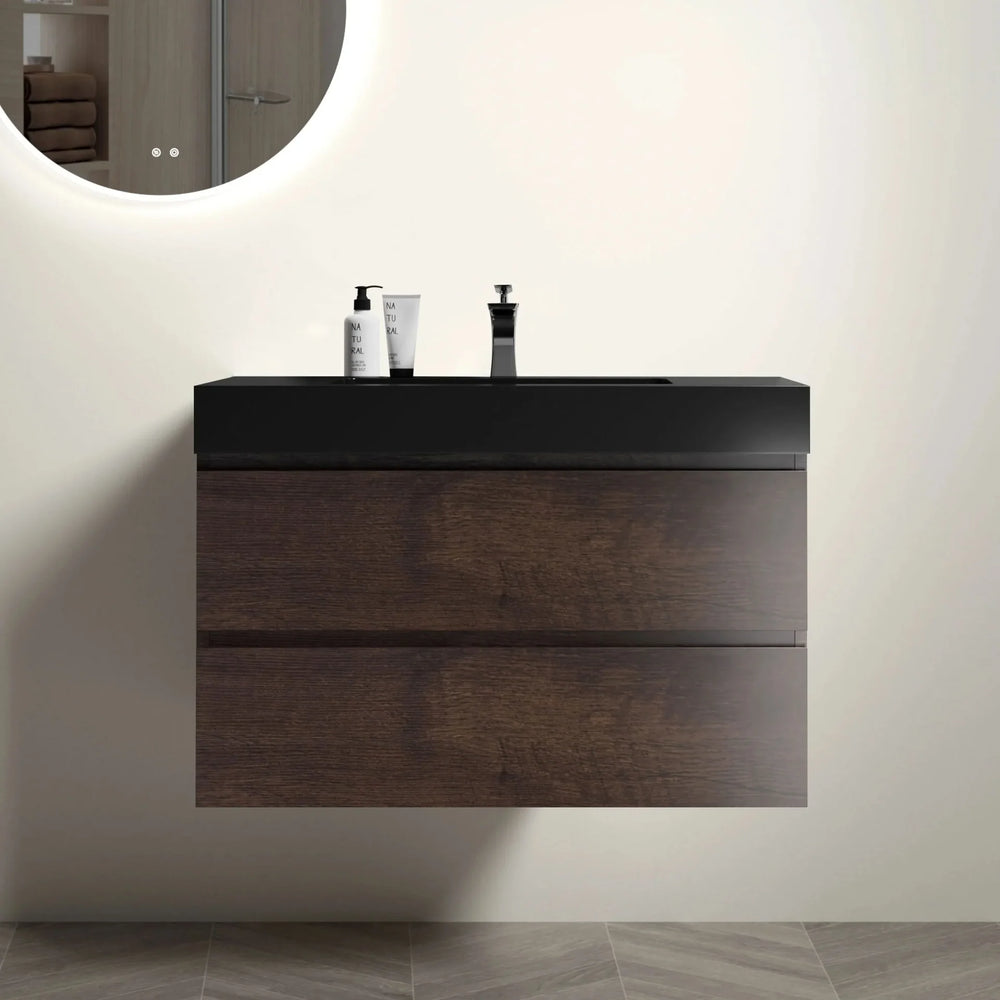 Quartz Bathroom Sink Integrated Basin Matte Black For Modern Bathrooms Media 4