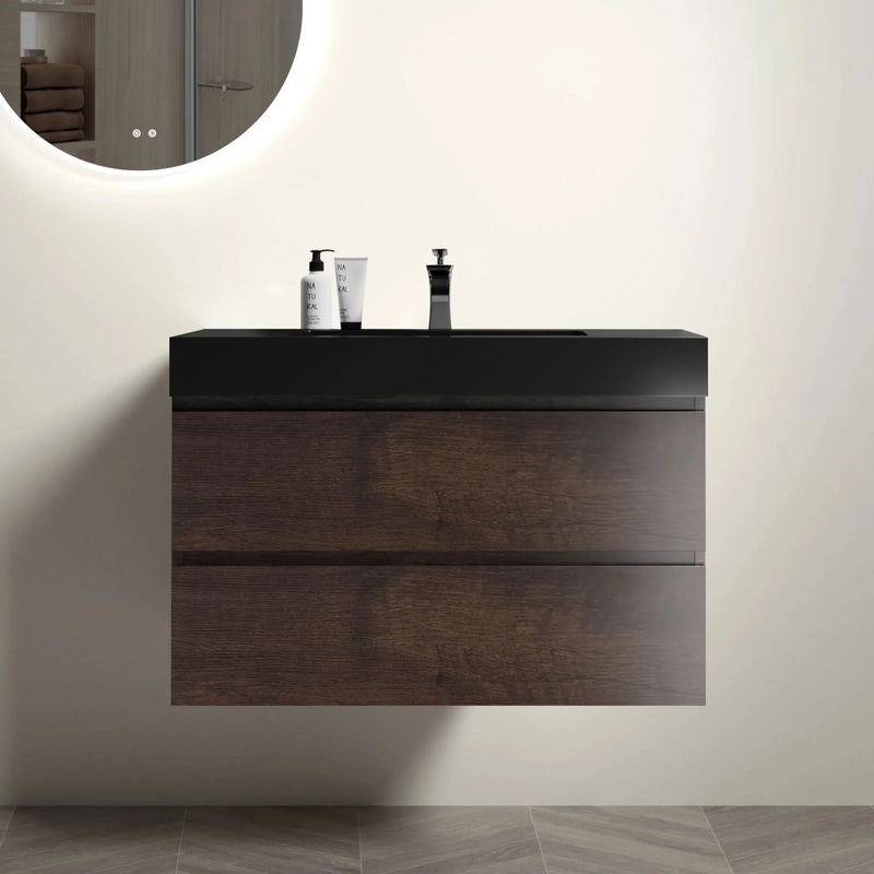 Quartz Bathroom Sink Integrated Basin Matte Black For Modern Bathrooms
