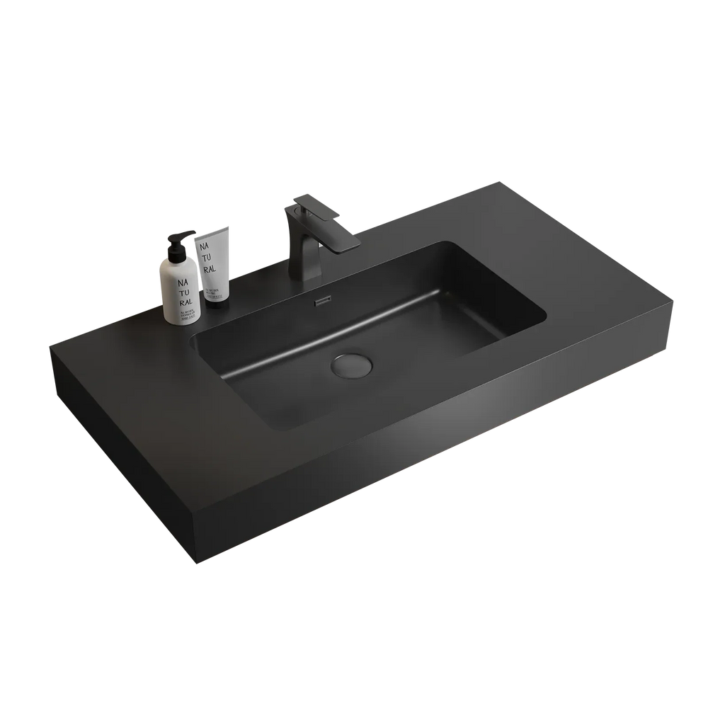 Quartz Bathroom Sink Integrated Basin Matte Black For Modern Bathrooms Media 1