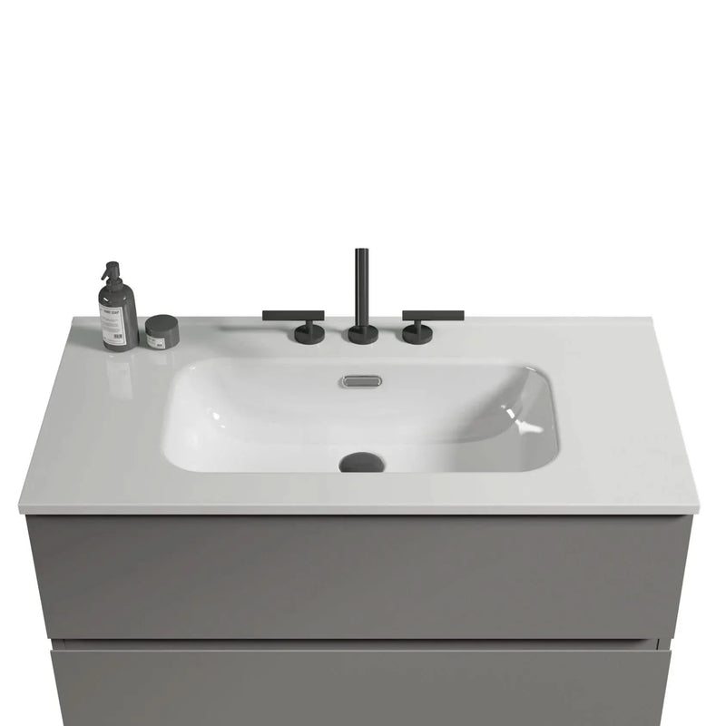 Ceramic Basin Integrated White Bathroom Sink 35.8 In Long Drain Not Included
