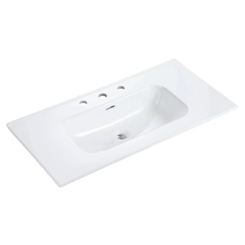 Ceramic Basin Integrated White Bathroom Sink 35.8 In Long Drain Not Included