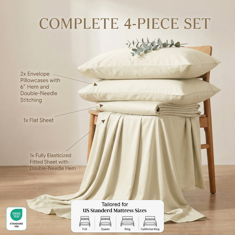 TENCEL Lyocell Sheet Set 4-Piece Moisture-Wicking All-Season Sleep