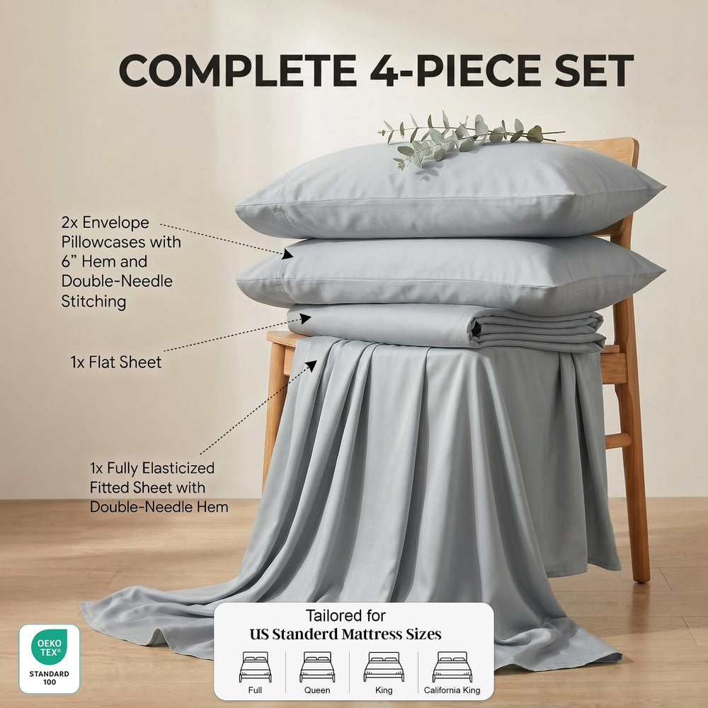 TENCEL Lyocell Sheet Set 4-Piece Moisture-Wicking All-Season Sleep Media 64