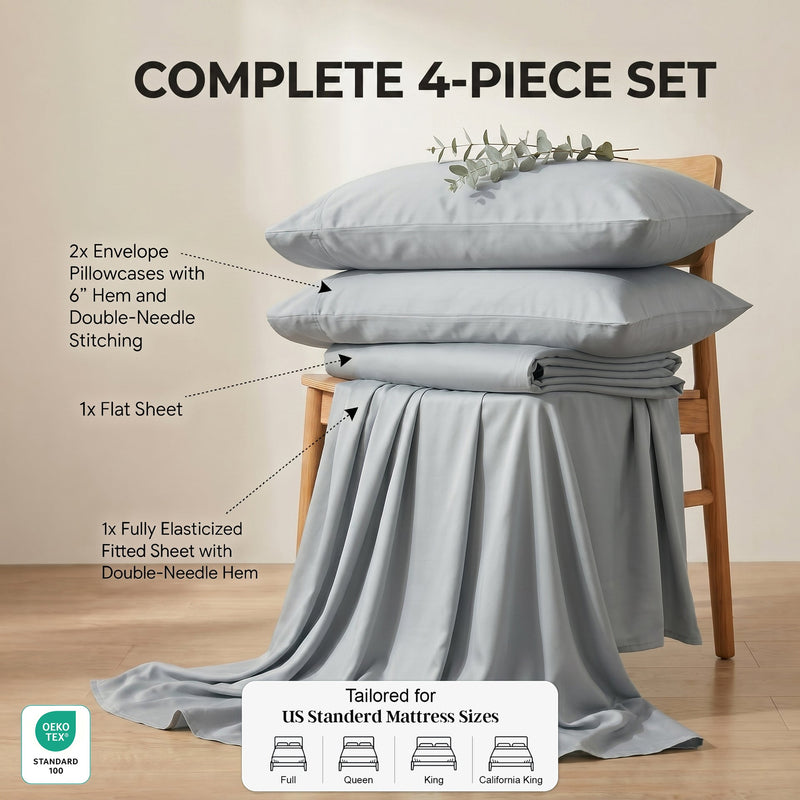 TENCEL Lyocell Sheet Set 4-Piece Moisture-Wicking All-Season Sleep