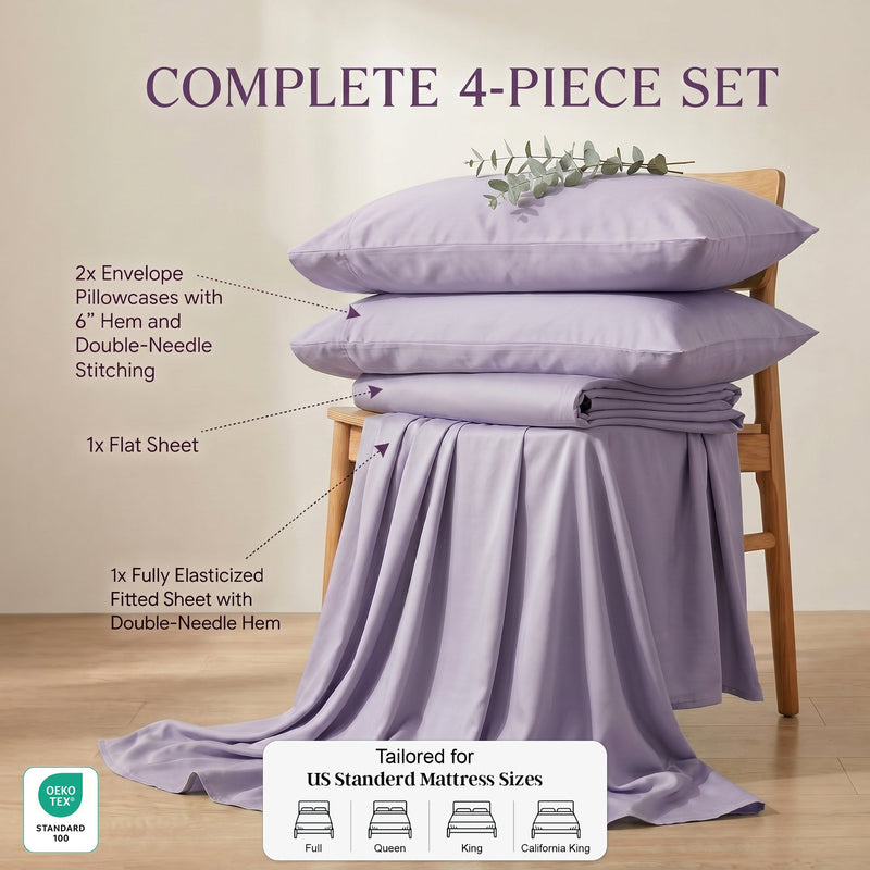 TENCEL Lyocell Sheet Set 4-Piece Moisture-Wicking All-Season Sleep