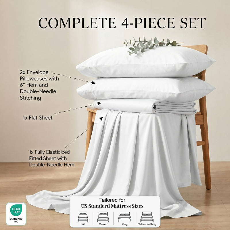 TENCEL Lyocell Sheet Set 4-Piece Moisture-Wicking All-Season Sleep