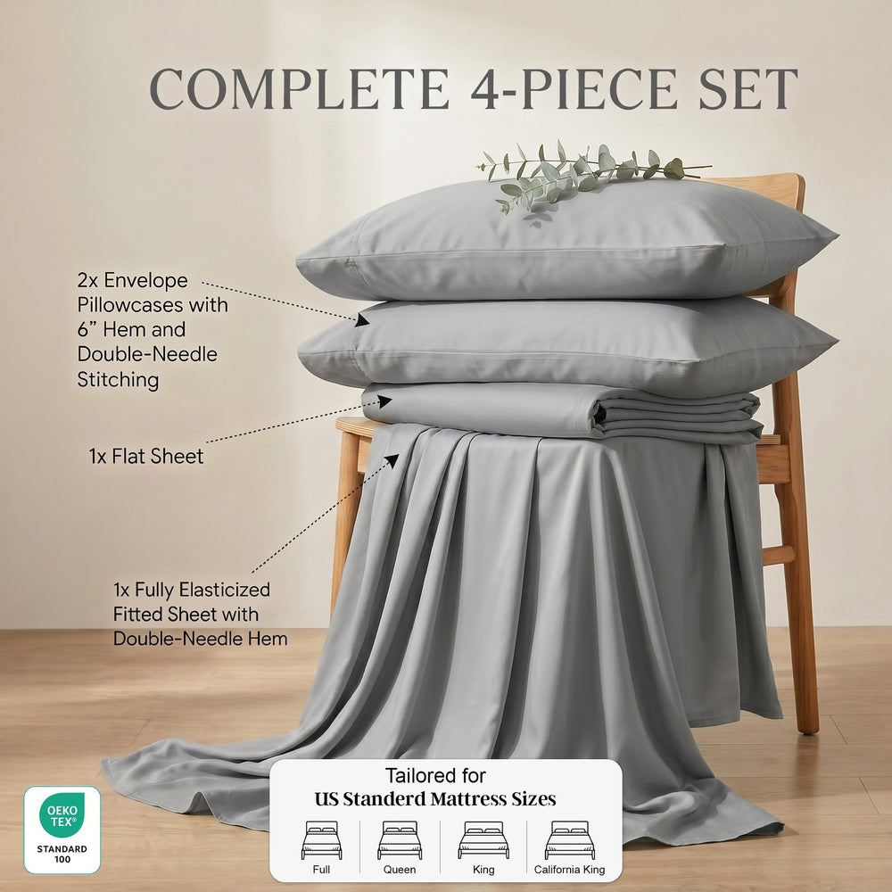 TENCEL Lyocell Sheet Set 4-Piece Moisture-Wicking All-Season Sleep Media 155