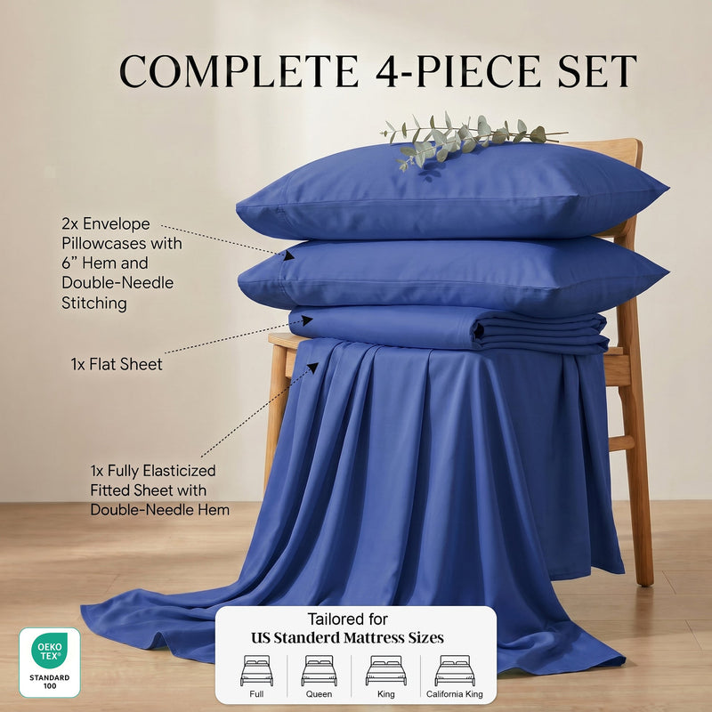 TENCEL Lyocell Sheet Set 4-Piece Moisture-Wicking All-Season Sleep