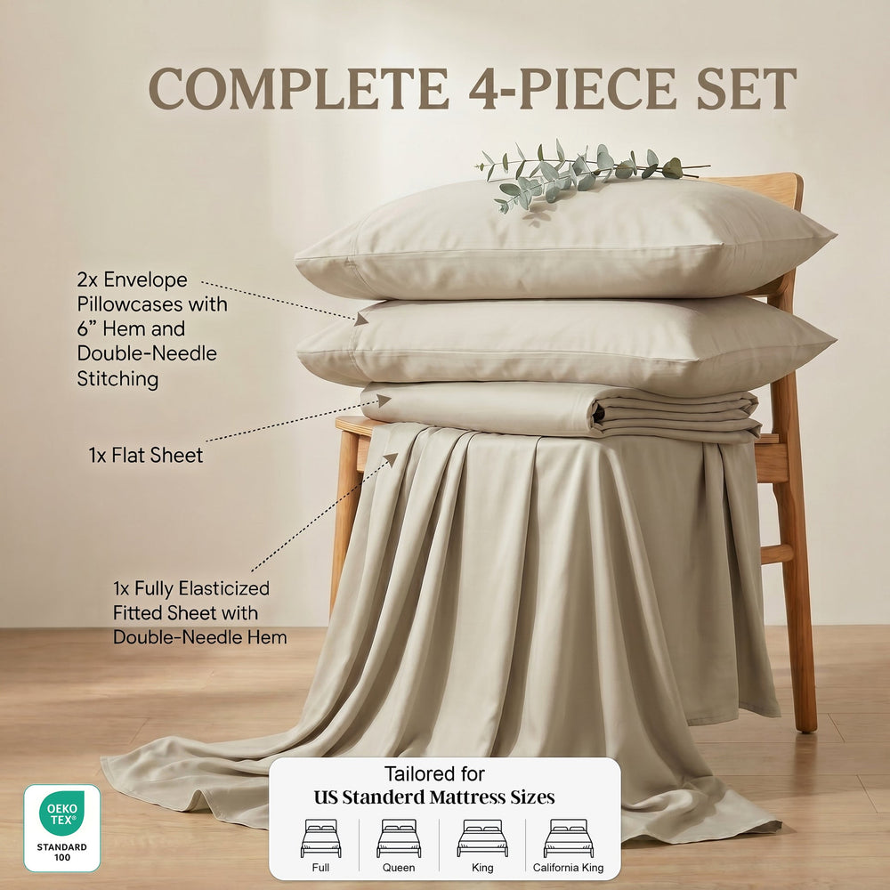 TENCEL Lyocell Sheet Set 4-Piece Moisture-Wicking All-Season Sleep Media 79