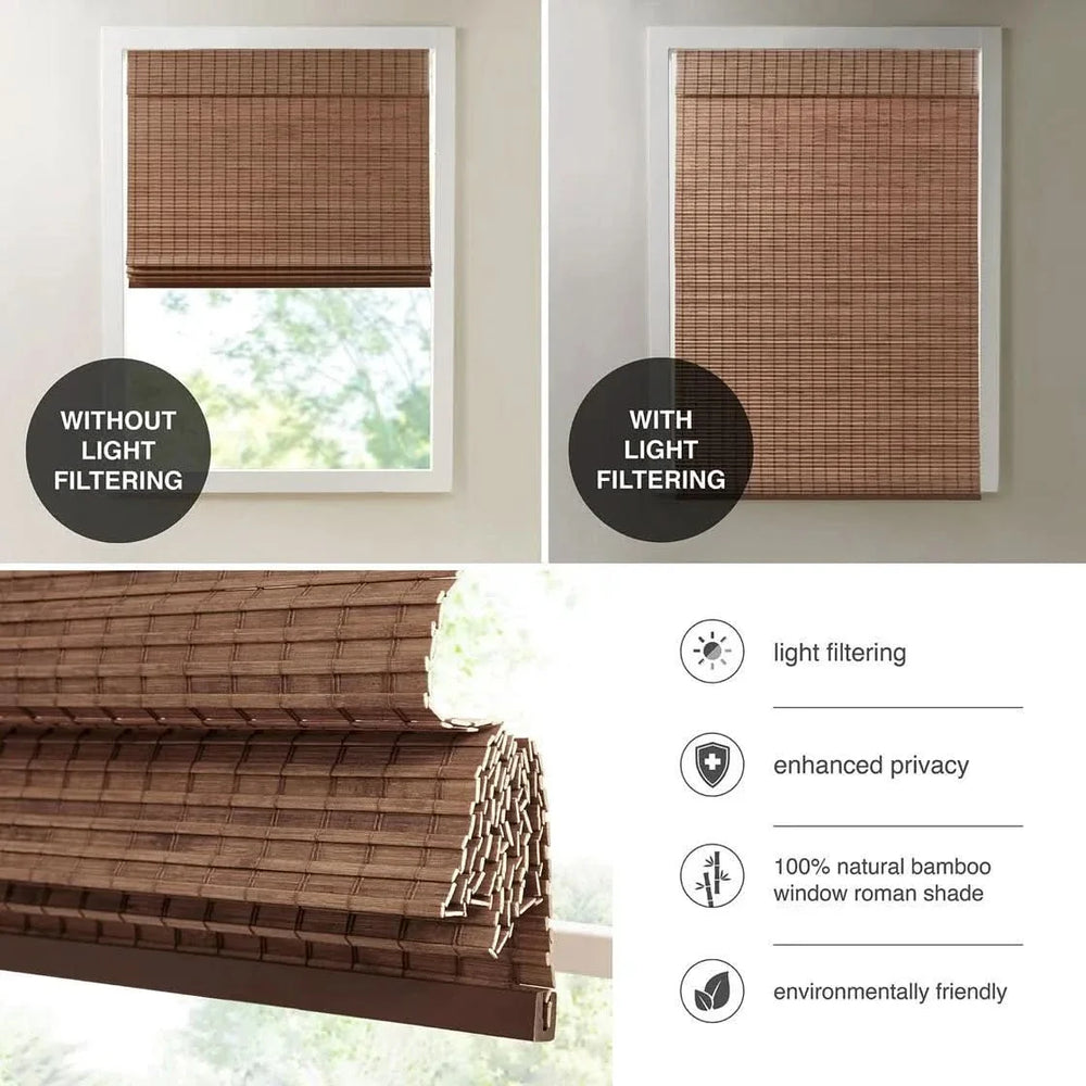 Bamboo Roman Shade Light Filtering 64-Inch Window Covering For Living Room Media 14
